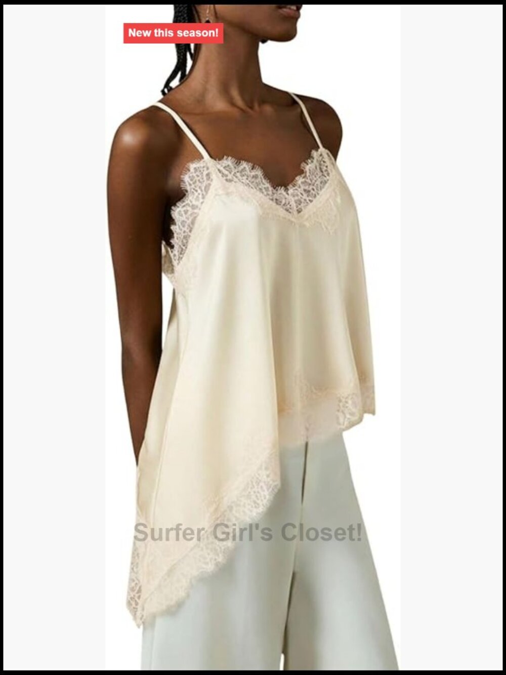Lace Asymmetrical Satin Spaghetti Strap Camisole V-Neck Backless Adjustable
